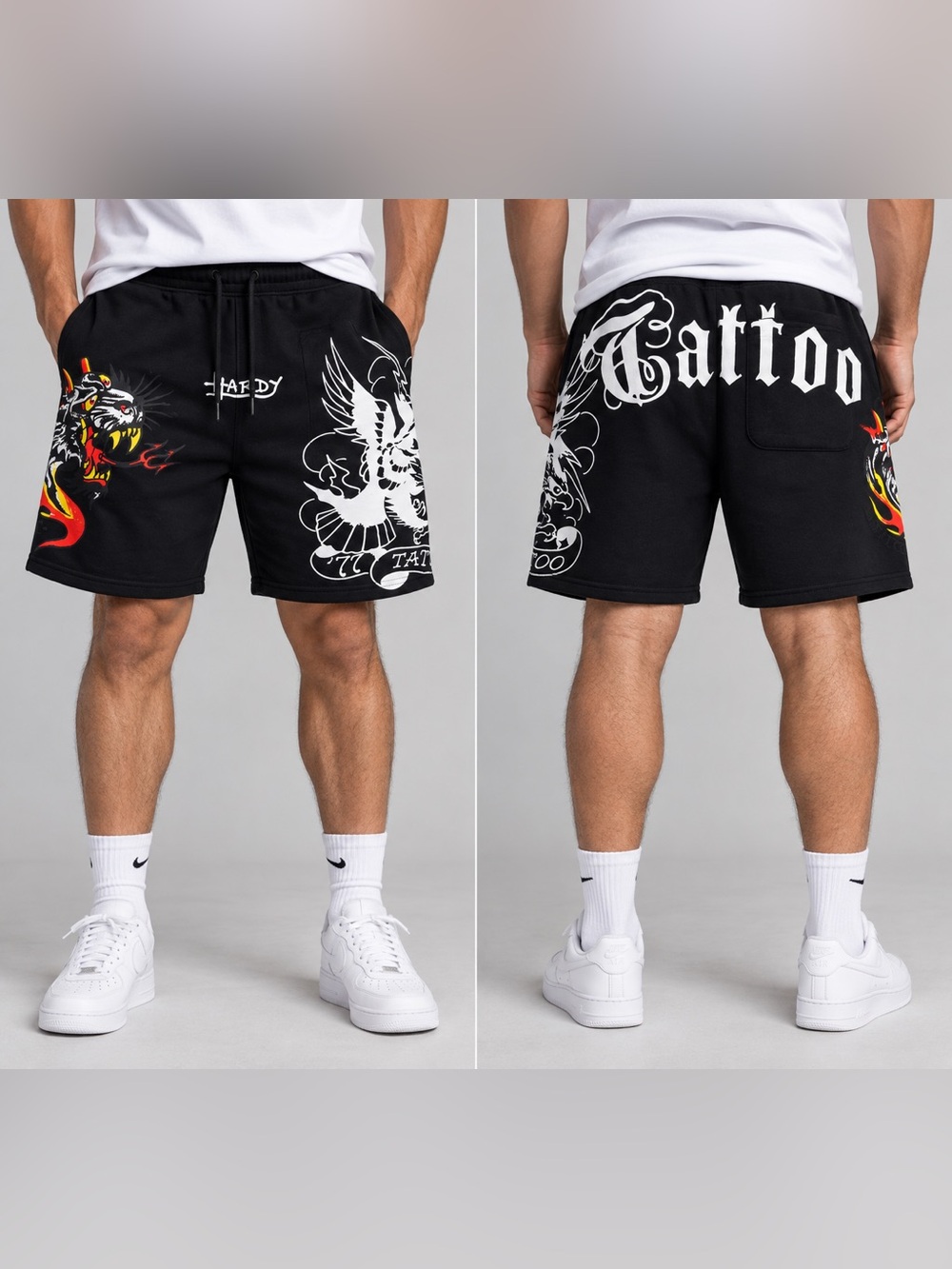 Ed Hardy Men's Drawstring Sweat Shorts M Tattoo Art Y2K Grunge Streetwear Casual
